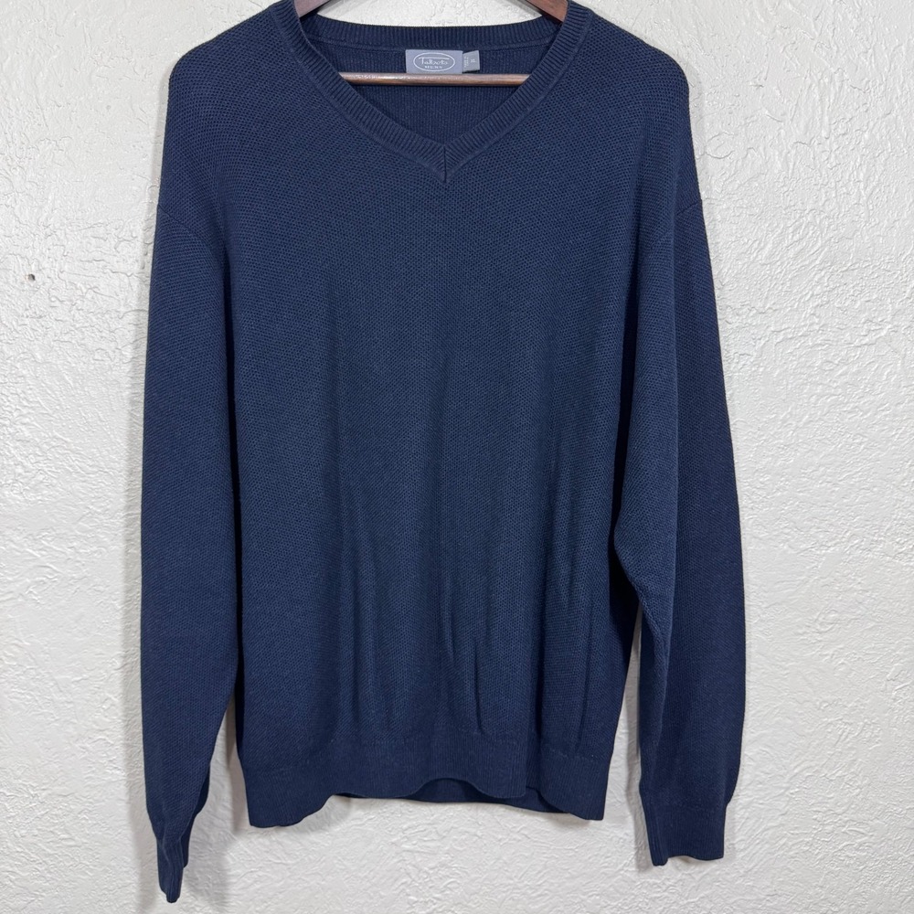 Vtg Talbots Mens Sweater XL Navy Cotton Modal Stretch Soft 90s Old Money Minimal